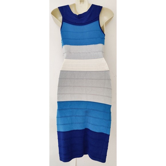 Vintage Venus Sleeveless Horizontal Striped Sweater Dress Blue Gray SZ SM - Picture 7 of 8